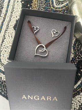 Angara Silver Heart Pendant and Stud Earrings Set in 925 Sterling Silver